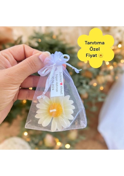 20 Adet Süslemeli Kese Papatya Mum, Nikah Şekeri, Doğum, Sünnet, Düğün Nişan Söz, Kına, Doğum Günü