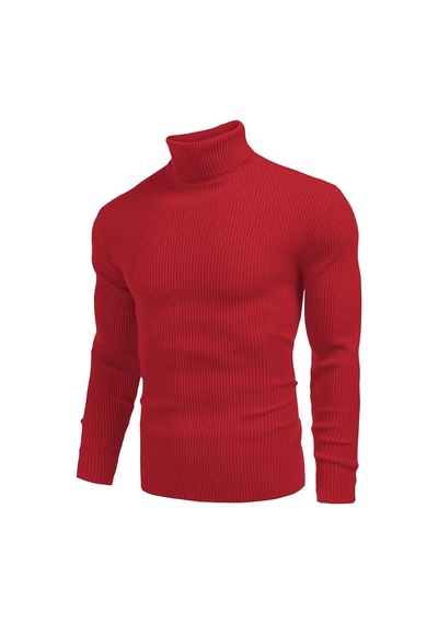 Polızeı Erkek Slim Fit Boğazlı Triko Kazak Esnek Dokulu Kırmızı