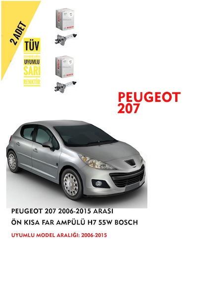 Peugeot 207 2006-2015 Arası Ön Kısa Far Ampülü 2 Adet Sarı Renk