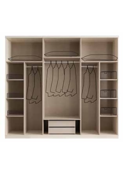 Ambiance Tamamı Mdf 6 Membranlı Kapaklı Reflekte Camlı Gardırop Dolap Beyaz