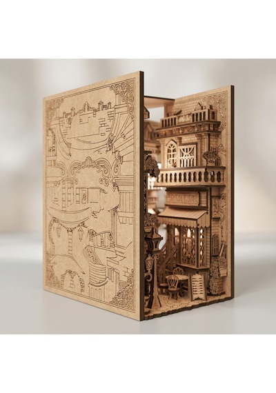 European Alley Book Nook Ahşap Maket Seti Avrupa Sokağı Peri Led'li Kitaplık Dekoru