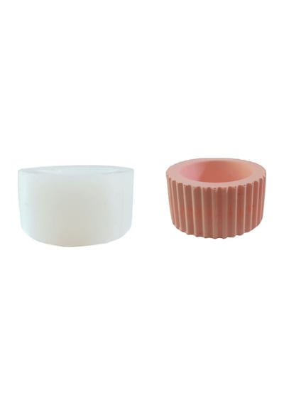 Tahtakale Toptancı Silikon 3d Dekoratif Kalıp Yuvarlak Dikey Çizgili Mumluk Taş Tozu Ve Beton Kalıbı 6x3 Cm