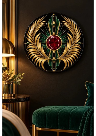 Dekoratif Duvar Tabağı Siyah Altın Art Deco Dekorlu Seramik Tabak Pembe