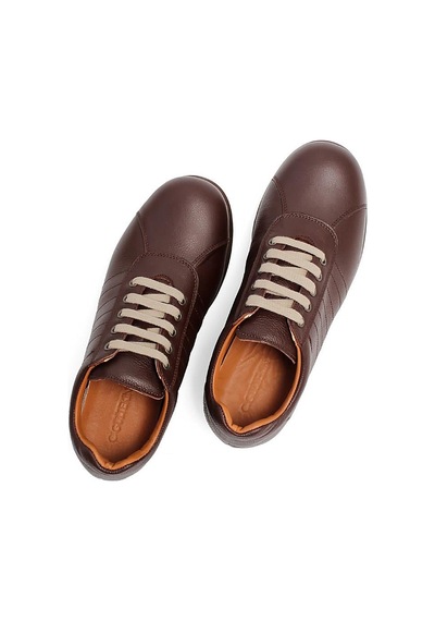 Erkek Kahverengi Bağcıklı Deri Sneaker