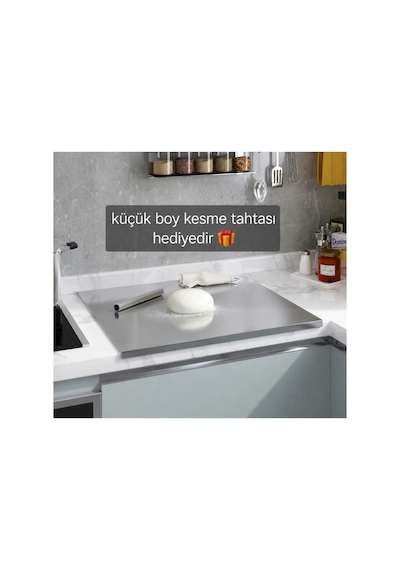 Gkd Üst Kalite Paslanmaz Çelik Kesme Tahtası 50 X 60cm+ Kesme Tahtası Hediyeli ,tek Taraf Bükümlü Tezgah Koruyucu Gri