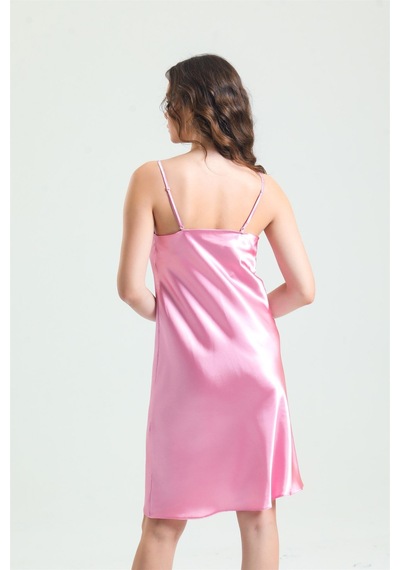 Magic Form 7790 Kadın Dagaje Yaka İp Askılı Saten Gecelik-pembe Pembe