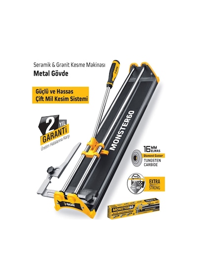 Monster 60 Profesyonel Fayans Ve Granit Kesme Makinesi 60 Cm 16mm Elmas Rulman Metal Gövde