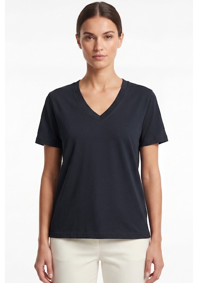 Goffra Kadın Vision V Yaka Premium Kalite Yoğun Dokulu Pamuklu T-shirt Lacivert W102-r0220-08