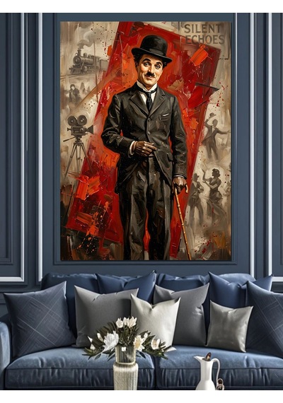 Charlie Chaplin Klasik Sinema Portresi Dekoratif Kanvas - Mdf Ahşap Tablo