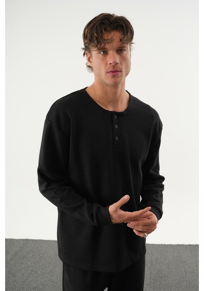 Redline Taren Oversize Erkek Kışlık Düğmeli Sweatshirt SIYAH