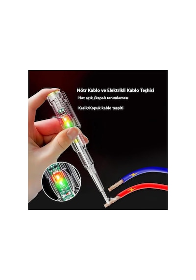 Kontrol Kalemi Elektrik Elektronik Test Cihazı Kırmızı Yeşil Led Işıklı Faz Voltaj Testi Tornavida