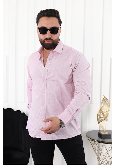 Mcz Giyim Pembe Renk Uzun Kollu Cepsiz Klasik Regular Erkek Gömlek