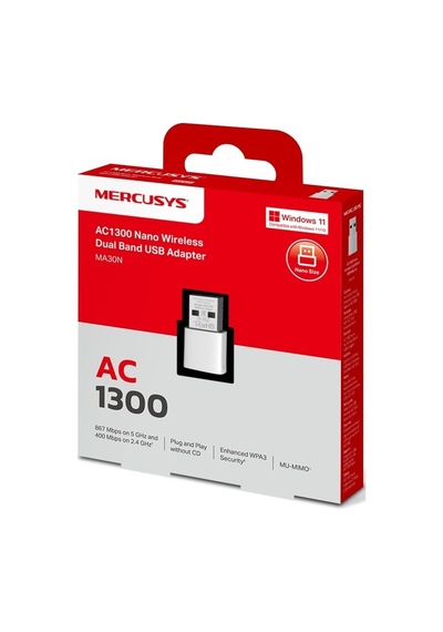 Mercusys Ma30n Ac1300 Nano Dual Band Wireless Usb Adapter