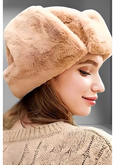 Tezzgelsin Unisex Peluş Kalpak Pilot Şapka Camel