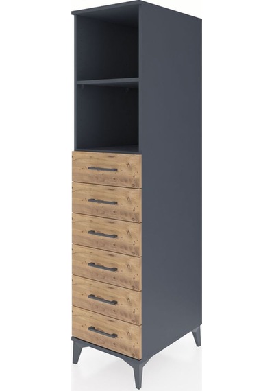 Kronos Dolap 2 Raflı 6 Çekmeceli 44x59x182 Antrasit-çam Antrasit