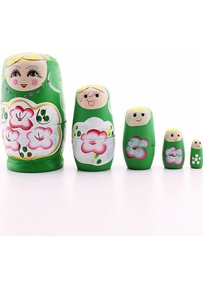 Ahşap Tombul Iç Içe Matruşka Bebek Yeşil Set 5Li Büyük Boy (511638450)