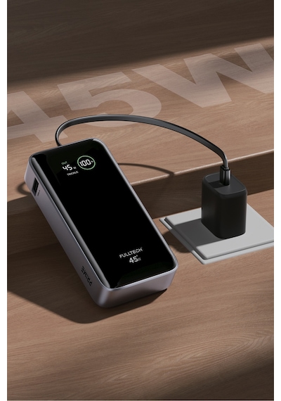 Fulltech Fp54 10000mah 45w Pd Hızlı Şarjlı Powerbank 45w Kablosuz Şarj Entegre Usb-c Kablo Dij Siyah