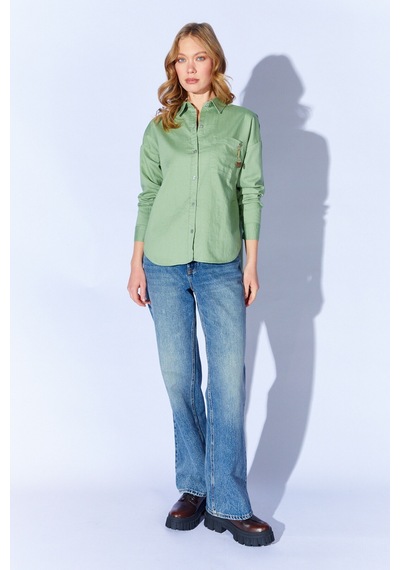 Manche Çağla Broş Detaylı Oversize Tek Cepli Gabardin Gömlek Mkw168174-01