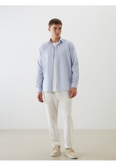 Lcw Vision Mavi Slim Fit Uzun Kollu Çizgili Erkek Gömlek