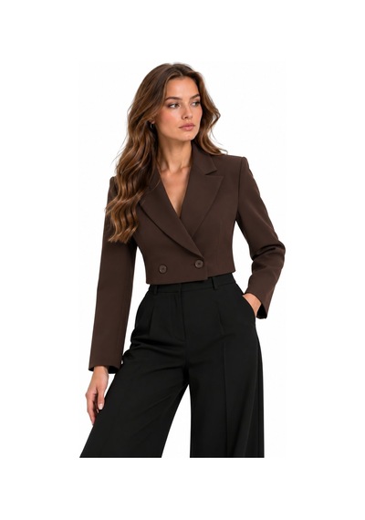 Lafela Kruvaze Kapama Yapılı Crop Blazer Kahverengi