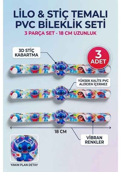Stitch Bileklik Seti 3 Adet 18 Cm Lilo Ve Stitch Temalı Çocuk Parti Ve Hediye Aksesuarı Diğer