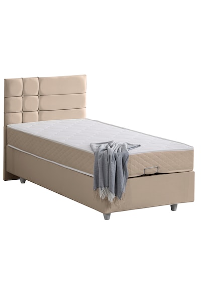 Almada Tek Kişilik Baza Başlık Letto Yatak Seti - Bej 100 x 200