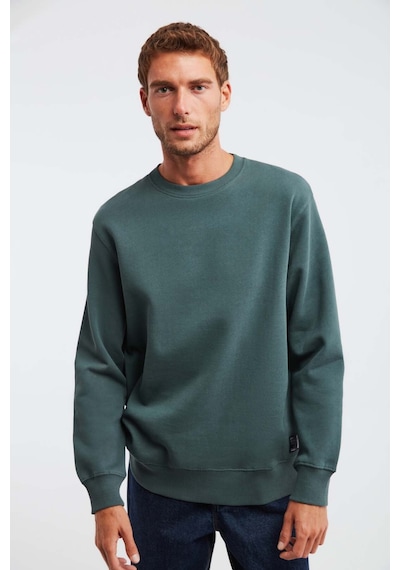 Grimelange Travıs Erkek Organik Kumaşlı Yumuşacık Regular Fit Yuvarlak Yakalı Koyu Yeşil Sweatshirt
