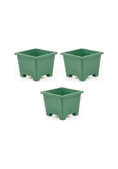 Kare Plastik Saksı Seti, 0,6 L, 3 Adet, Yeşil