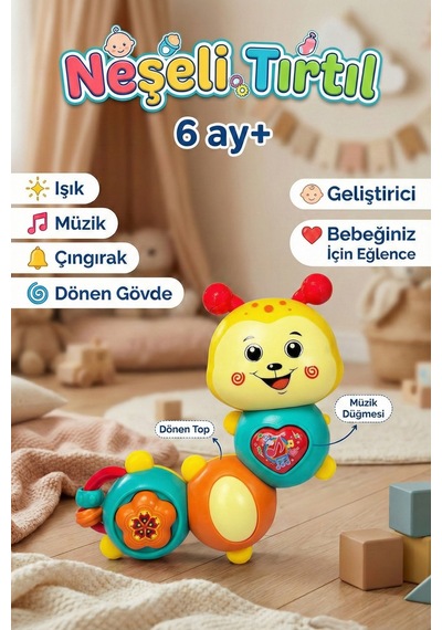 Renkli Şirin Tırtıl Bebek Aktivite Oyuncağı - Çıngırak Ses Çıkaran Melodili, Aydınlatmalı Öğretici Zeka Geliştirici Yenidoğan 6 Ay+