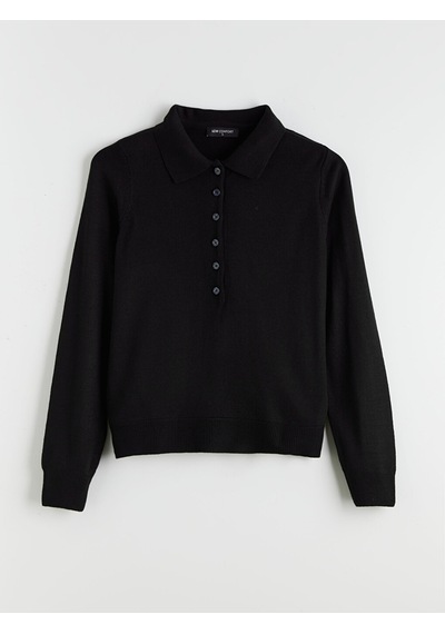 Lcw Comfort Siyah Polo Yaka Kadın Triko Kazak