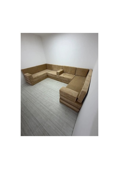 Premium Kadife Kumaş, Konforlu Yer Kanepesi ,modüler Şark Köşesi Takımı - Bej - 40 Cm - U Set