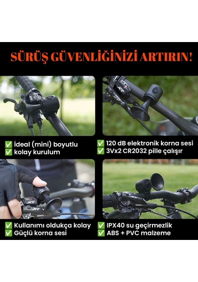 Upway Yüksek Sesli Elektronik Bisiklet Scooter Kornası - Pilli 120db Ses Gücü Siyah