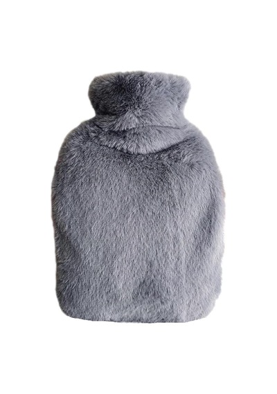 Sıcak Su Torbası Yan Cepli Gri Peluş Termofor 27x17x2cm 1 Litre Koyu Gri