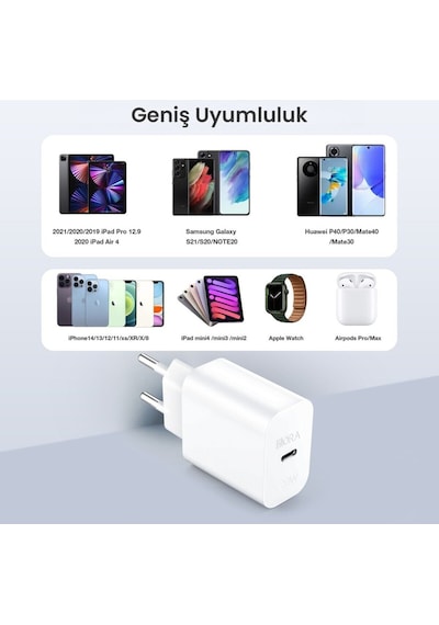 Pd20w Hızlı Şarj Aleti - Type-c Adaptör - Hızlı Şarj - Telefon Ve Tablet Uyumlu - Beyaz