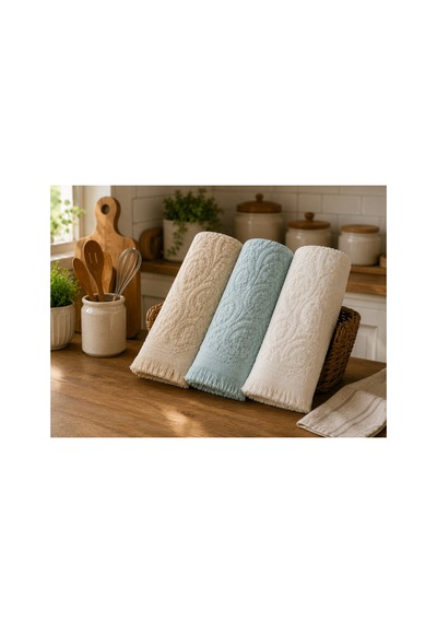 3'lü Jakarlı Püsküllü Mutfak Havlusu Seti 30x50 Cm %100 Pamuk - Sagepearl Çok Renkli