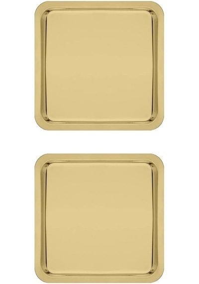 Paslanmaz Çelik Sunum Tepsisi, Gold, 21x21 Cm, Çay Kahve Pasta Tatlı Servisi, 2 Adet 15cm