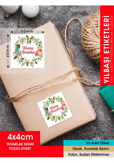 Yılbaşı Etiket Ayıcıklı-1, Merry Christmas, 4 Cm-55 Adet Folyo Sticker Çok Renkli