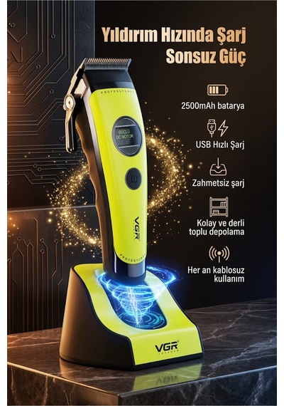 V-880c Profesyonel Saç Kesme Makinesi 7200 Rpm Seramik & Mım Çelik Bıçaklı Şarjlı Tıraş Makinesi 10 Taraklı - Clipper
