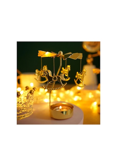 Dekoratif Isı İle Dönen Mumluk Gold Metal Ev Dekoru Atlı Karınca Hediyelik Şık Tasarım Çok Renkli