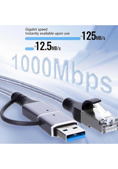 Cr35 2in1 Type-c Ve Usb 3.0'dan 1000 Mbps Rj45 Ethernet 2 Mt Kablo Ağ Kablosu Alüminyum Kasa Kopmaz Örgü Kablo