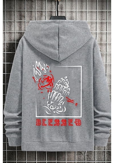 Uyguntarz Unisex Blesseb Baskılı Sweatshirt Gri