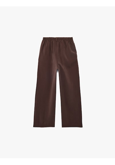 Koton Viskon Karışımlı Beli Bağcıklı Cepli Geniş Paça Pantolon Kahverengi 6skg40120aw Kahve Koton Viskon Karışımlı Beli Bağcıklı Cepli Geniş Paça Pantolon Kahverengi 6skg40120aw Kahve