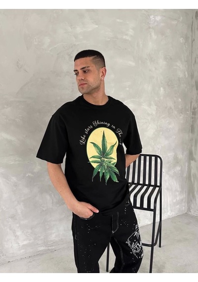 Veraura Lifestyle Ön Ve Arka Baskılı Oversize Bisiklet Yaka T-shirt- Siyah