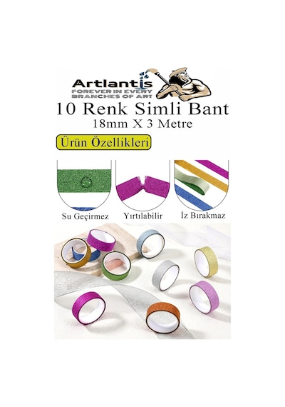 Renkli Simli Bant 10 Adet 1 Paket 10 Lu Simli Holgramlı Metalik Hobi Işıltılı Bantı Hediye Dekoratif 10 Rulo