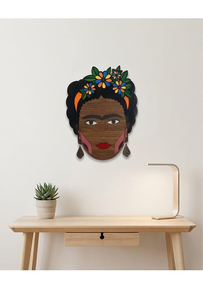 Frida Kahlo Mdf Ahşap Duvar Maskı - Çiçek Taçlı Dekoratif Duvar Sanatı 1