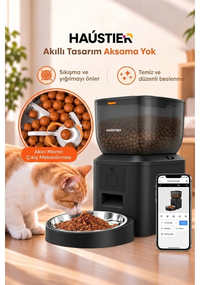 Qq023 Akıllı Kedi Mama Kabı, ,4lt Hazne,tuya App-wifi Uzaktan Kontrol, Metal Kase
