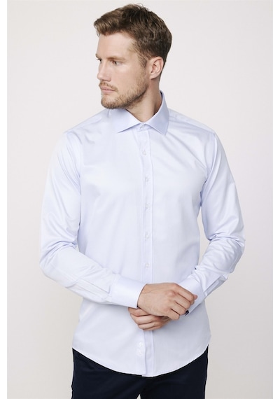 Tudors Modern Slim Fit Düz Saten Pamuklu Erkek Mavi Gömlek-25822-mavi Mavi