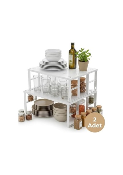 Büyük Boy Metal Dolap İçi Düzenleyici Raf - Mutfak Ve Banyo Ekstra Geniş Organizer, Beyaz, 31.5x27.5 Cm, 3 Adet 0