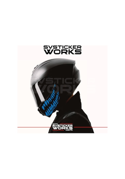 Ağız Diş Köpekbalığı Sticker Kask Vizör Sticker Tüm Kasklar Uyumlu 2 Adet Sağ Sol Mavi