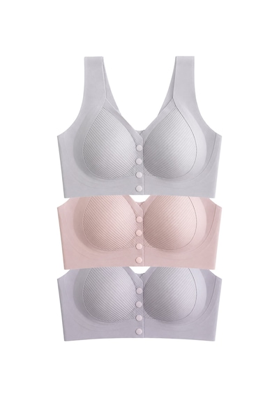 Cottonill Seamless Bra - Neriva Lazer Kesim Önden Düğmeli Minimizer Kadın Sütyen 3'lü Paket Çok Renkli